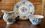 Vintage Johnson Brothers’ Indies’ Blue 3 Piece Set, Creamer, Sugar Bowl , Plate