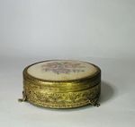 Vintage Mid Century 1950’s Ormalu Petit Point Regent Of London Round Trinket Box