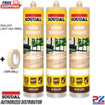 3x Soudal Parquet Sealant Light Oak 300ml Wood Flooring Joint Sealant + Tape