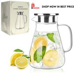 2.2L Glass Water Jug Pitcher Juice Cocktail Tea Carafe with Stainless Steel Lid
