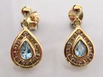 Gold Diamond Earrings - 9ct Yellow Gold Topaz Diamond Drop Dangle Stud Earrings