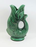 Dartmouth - Gluggle Jug - Gurgling Fish Pitcher Ceramic Green Devon 23cm Tall