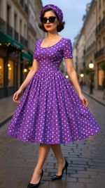 1950s Vintage Retro Rockabilly Purple Polka dot Print dress choice of size 14-26