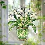Lovely Lily of The Valley in Vase Suncatcher Stained Glass Effect Hanging Decor