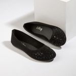 Lilley Womens Shoes Black Adults Ladies Flat Ballerina Diamante Slip On SIZE