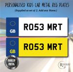 2x PERSONALISED metal NUMBER PLATES for kids ride on car Any country 140x40mm