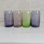 Coca-Cola X4 Can Barrel Glass Purple Green Brown Embossed Logo 12cm Home Bar