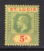 M21237 St Lucia 1923 SG105 - 5/- green & red/pale yellow