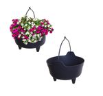 2 Black Plastic Cauldron Planters Flower Basket With Handle Small Round Pot 26cm