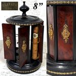 Antique French Victorian Cigar Presenter Caddy, Carousel Style, Burled & Brass