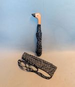 Fulton Duck head Manual Polka Dot Umbrella with shoulder carry bag, Navy Blue