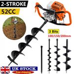 52CC Petrol Post Hole Borer Fence Earth Auger Digger + 3 Drill Bits + Extension