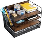 4 Tier Desk Organizers and Accessories, Paper Letter Tray Organizer,Vintage Wood