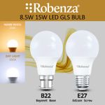 8.5w=60W 15w=100W LED GLS LIGHT BULBS BC B22 ES E27 Warm White/Daylight A60 lamp