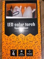 LED Solar Powered Spooky Ghost Garden Torch Stake Lights Set of 4 Brand New 