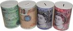 Pack of 4 Money Tin Boxes Tinplate, Multi-Colour, Notes Design Metal Saving Tin