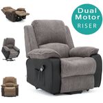 POSTANA DUAL MOTOR RISER RECLINER JUMBO CORD FABRIC ARMCHAIR MOBILITY CHAIR