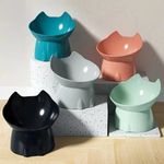 Elevated Tilted Cat Food Bowl – Anti-Tip Plastic Raised Pet Feeding Dish for Nec