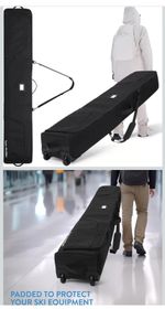 Team Obsidian Wheeled 190cm Ski Bag Heavy Duty Padded Ski Bag Double Skis