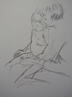 Pencil drawing Mother child after Mary Cassatt Mother pulling on babys stocking
