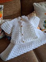 White Knitted Baby Cardigan Jumper Button Front Long Sleeve Acrylic One Size