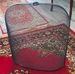 Black Metal Mesh Curved Fireplace Fire Screen with Handle, Traditional Indoor