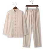 Chinese Traditional Tang Suit Kung Fu Tai Chi Uniform Men Linen Shirt+Pants 2026