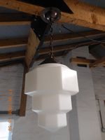 Vintage Art Deco Opaline milk glass school house chapel Pendant Ceiling Light