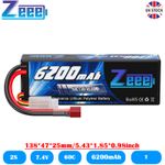 Zeee 2S 6200mAh 7.4V LiPo Battery 60C T Plug Hardcase for RC Car Airplane Boat