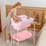 Baby Folding Changing Table with Bathtub Infant Diaper Changing Nursery Station