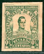 COLOMBIA ANTIOQUIA Late Fee Stamp 2½c Green (1899) *IMPERF* Mint MNG 3RGREEN118