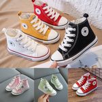Kids Boys Girls Canvas Trainers Shoes High Top Childrens Lace Up Casual Sneakers