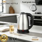 UK Plug 1.8L Cordless Stainless Steel Electric Kettle 1500W Overheat Safe Jug