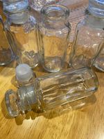 Lot 6 Vintage  Paneled  Glass Spice  Apothecary Jars  Glass Tops