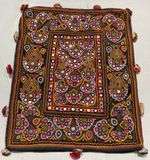 Vintage Indian Kutchi Embroidered Mirror Work Decorative Textile 50x41 cm