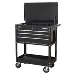 1x Sealey Black Heavy-Duty Tool & Parts Trolley With 4 Drawers & Lockable Top