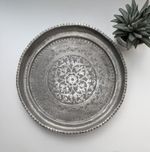 Vintage Middle Eastern Silver White Metal Hand carved Decorative Hanging Tray
