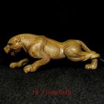 3.4” Chinese Hand Carved Green Sandalwood Netsuke Figurine Leopard Collection