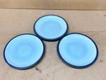 VINTAGE DENBY PLATES SET 3 SPECKLED BLUE DARK RIM STONEWARE ENGLAND OVEN SAFE