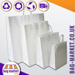 White Paper Bags with Handles, Strong Gift Carrier Bags, Twist Handle, Takeaway