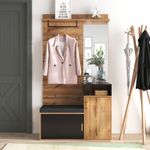 Coat Rack, Coat Stand with Shoe Storage Bench and Mirror for Hallway, Entrance