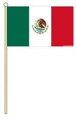 MEXICO 18" x 12" LARGE HAND WAVING COURTESY FLAG & POLE MEXICAN