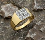 Gents 9ct Yellow Gold Square Signet Ring Natural Diamonds Hallmarked
