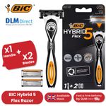 BIC Hybrid 5 Flex Razor - Includes 1 Handle and 2 Blades for Precision Shaving