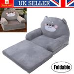 ‹Kids Sofa Cartoon Gray Dog Style Foldable Wide Handle Breathable Toddler Chair