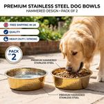 Premium Stainless Steel Dog Bowls Pet Feeding Hammered Design Pack of 2