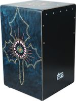 Atlas CAJON BOX DRUM, black faceplate, blue painted body. Flamenco-style snare.
