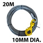 Recovery Winch Wire Rope Cable with Swivel Self Locking Hook 10mm x 20 metres