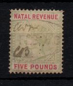 Natal 1880 £5 green & red Revenue Fiscal WS43337
