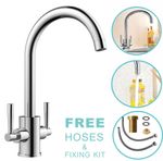 Kitchen Sink Chrome Faucet  Mixer Swivel Spout Dual Lever Tap Mono Taps Set